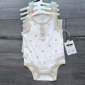 Cloud Island Striped and Solid Bodysuit Set - Beige and Mint